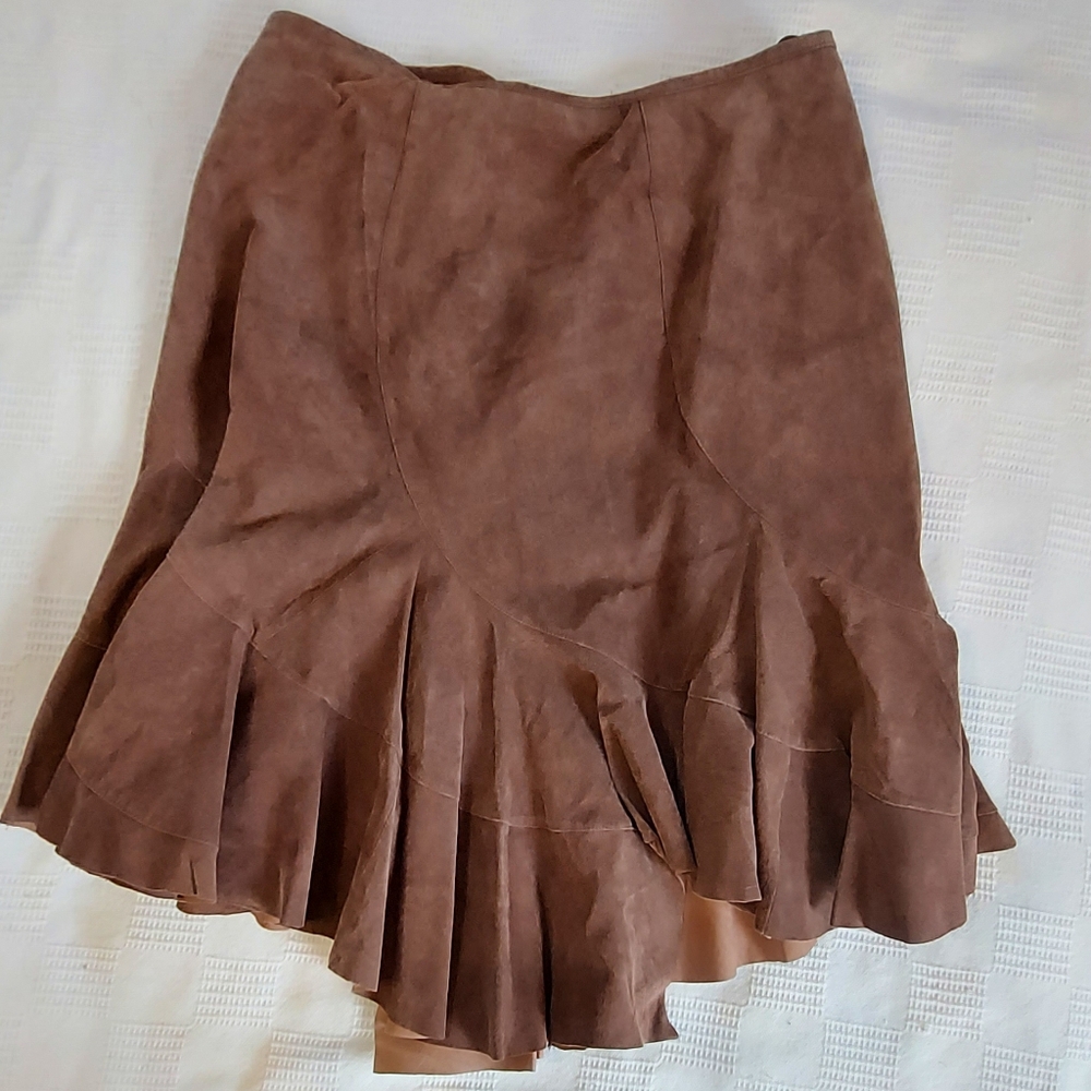 Newport News Brown Suede Ruffled Women's Skirt